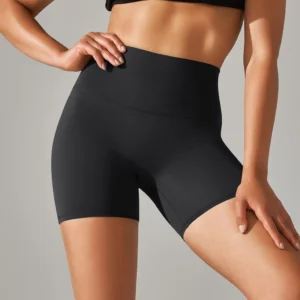 Quần Short Tập Yoga / Đạp Xe Lưng Cao Ôm Dáng Nhanh Khô Không Đường May Màu Trơn Cho Nữ