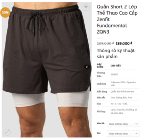 Quần short thể thao 2 lớp zenfit